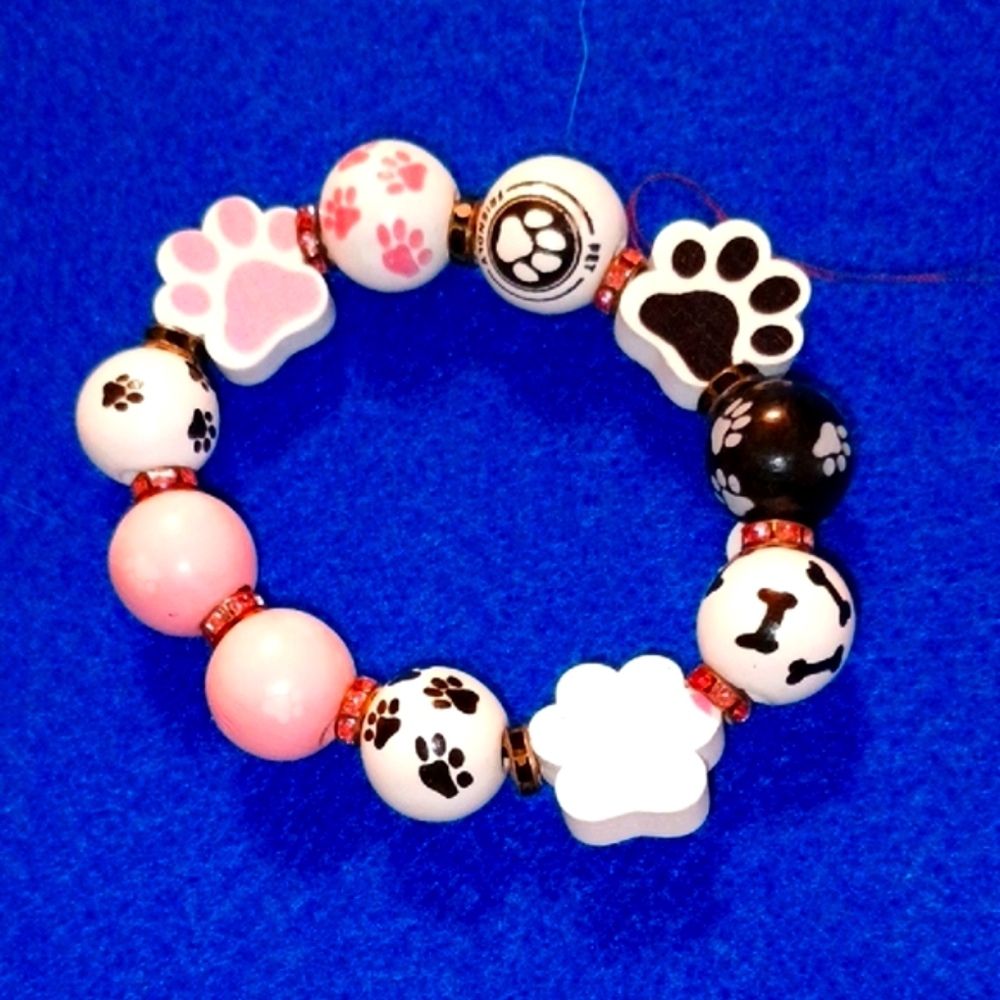 Charming Paw Print Bracelet - Pink, Black, White